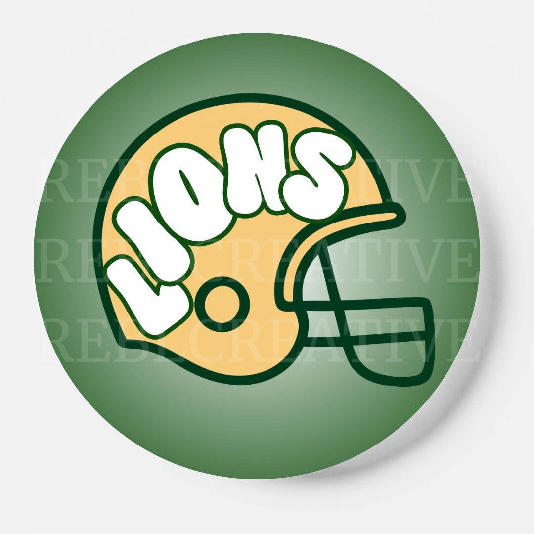 Helmet - Lions - Green & Gold - Game Day Button