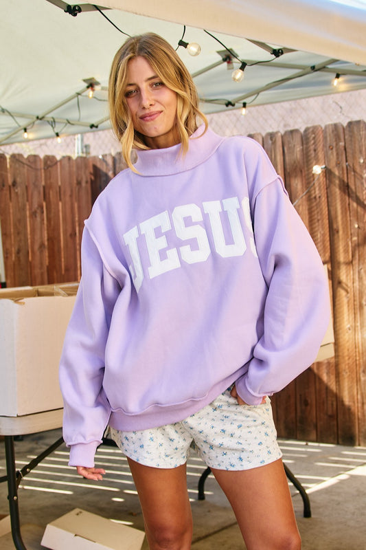 'jesus' Embroidered Mock Neck Sweatshirt