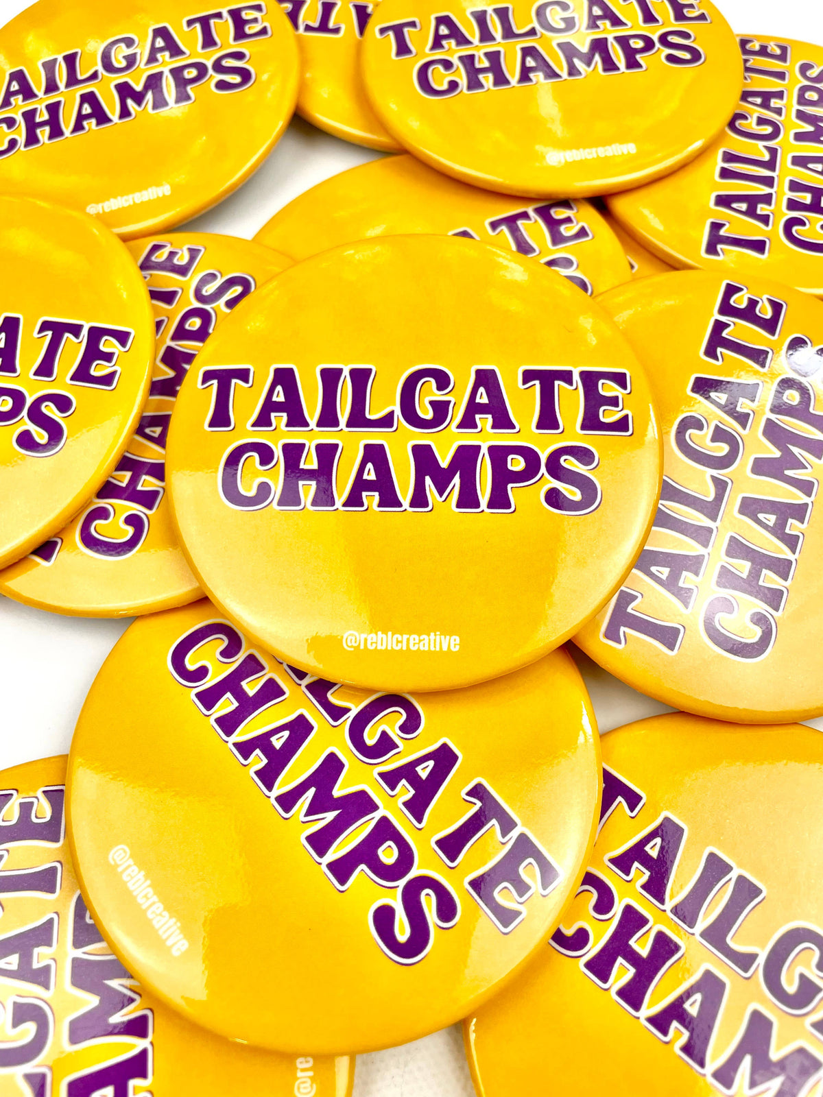 Tailgate Champs - Yellow & Purple Font - Game Day Button