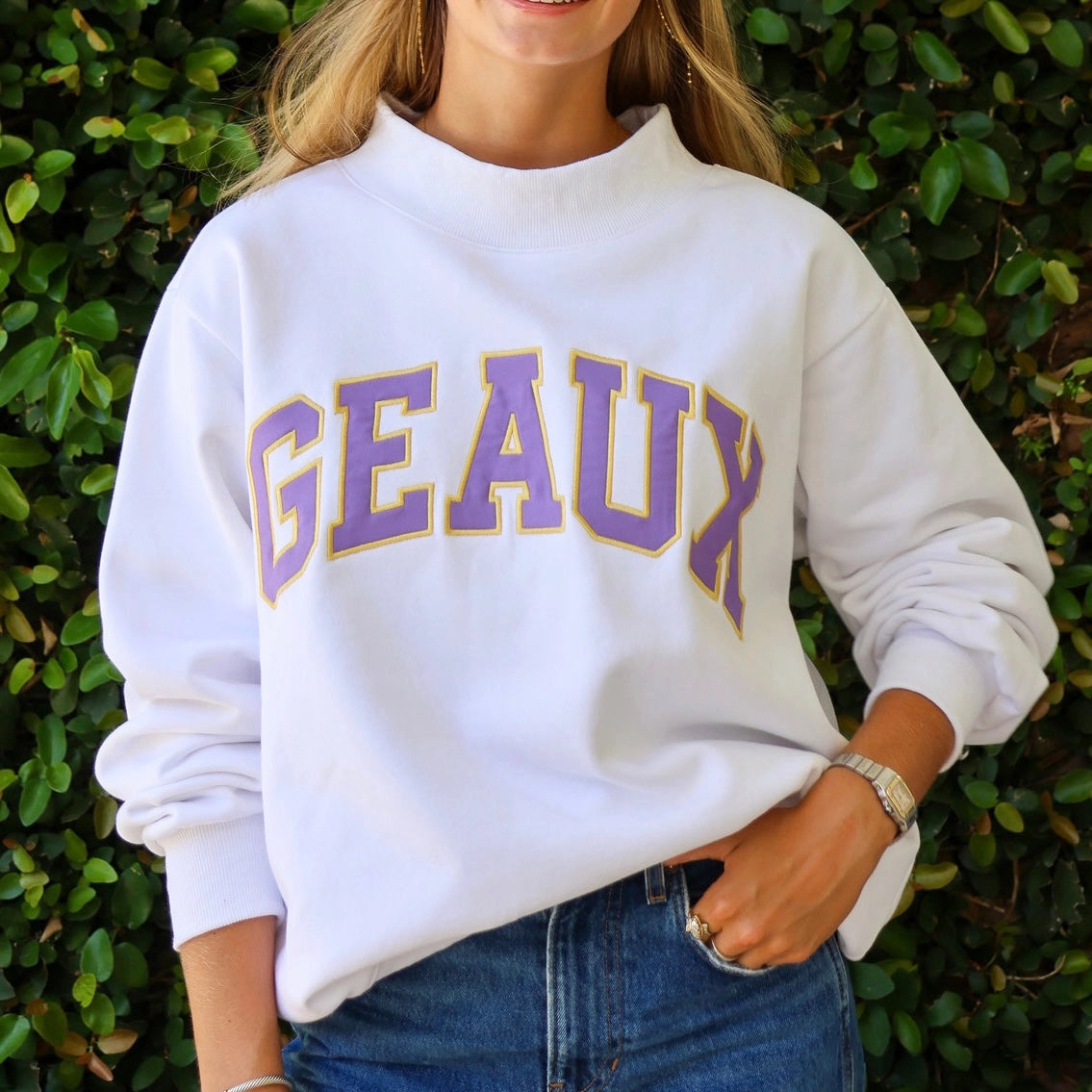 Geaux Mockneck Sweatshirt- White