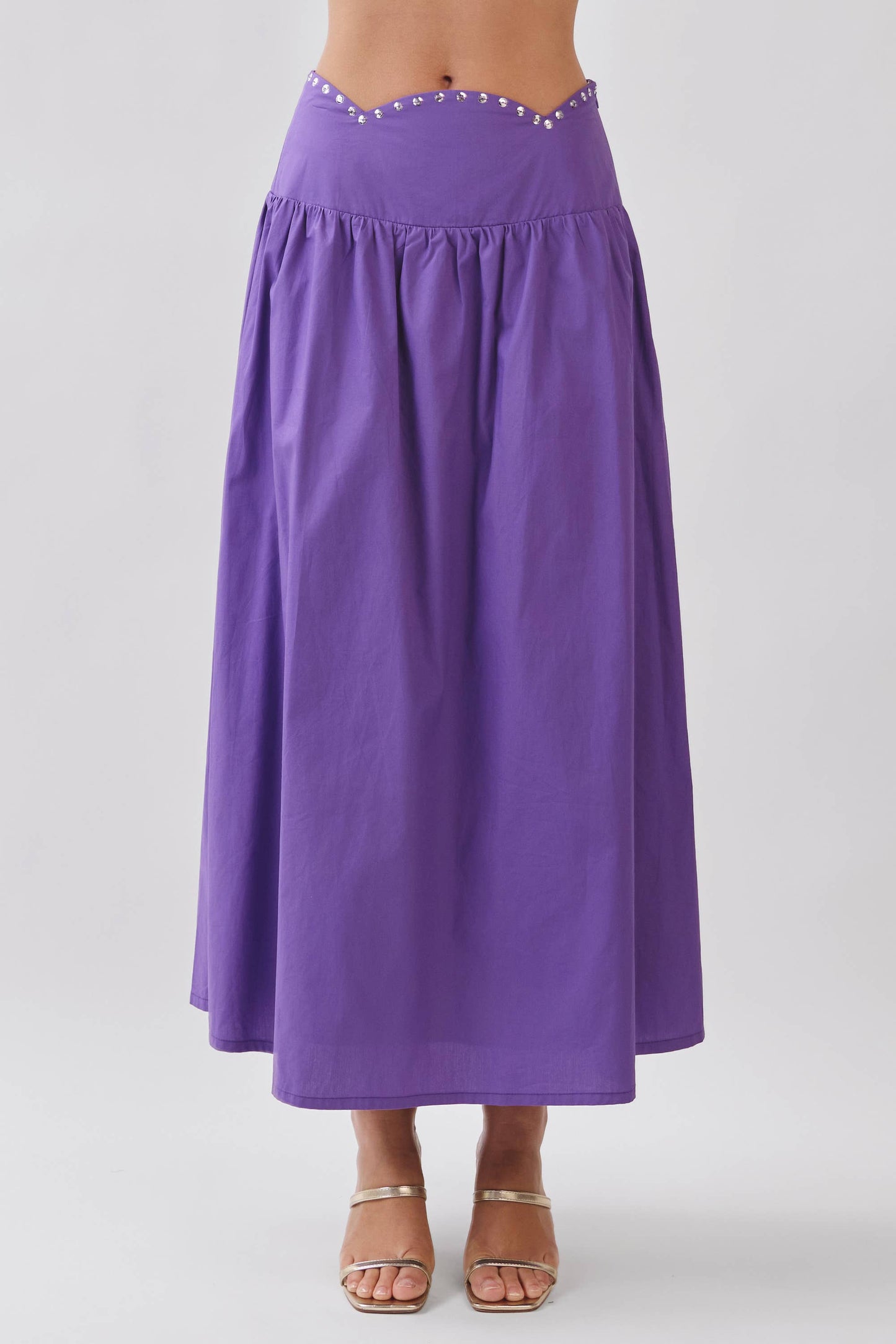 CS4035-Metallic Studded Waist Detail Maxi Skirt