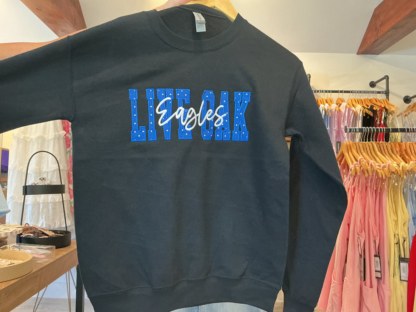 Live Okay Eagle Blue and White Polka Dot Sweatshirt Youth