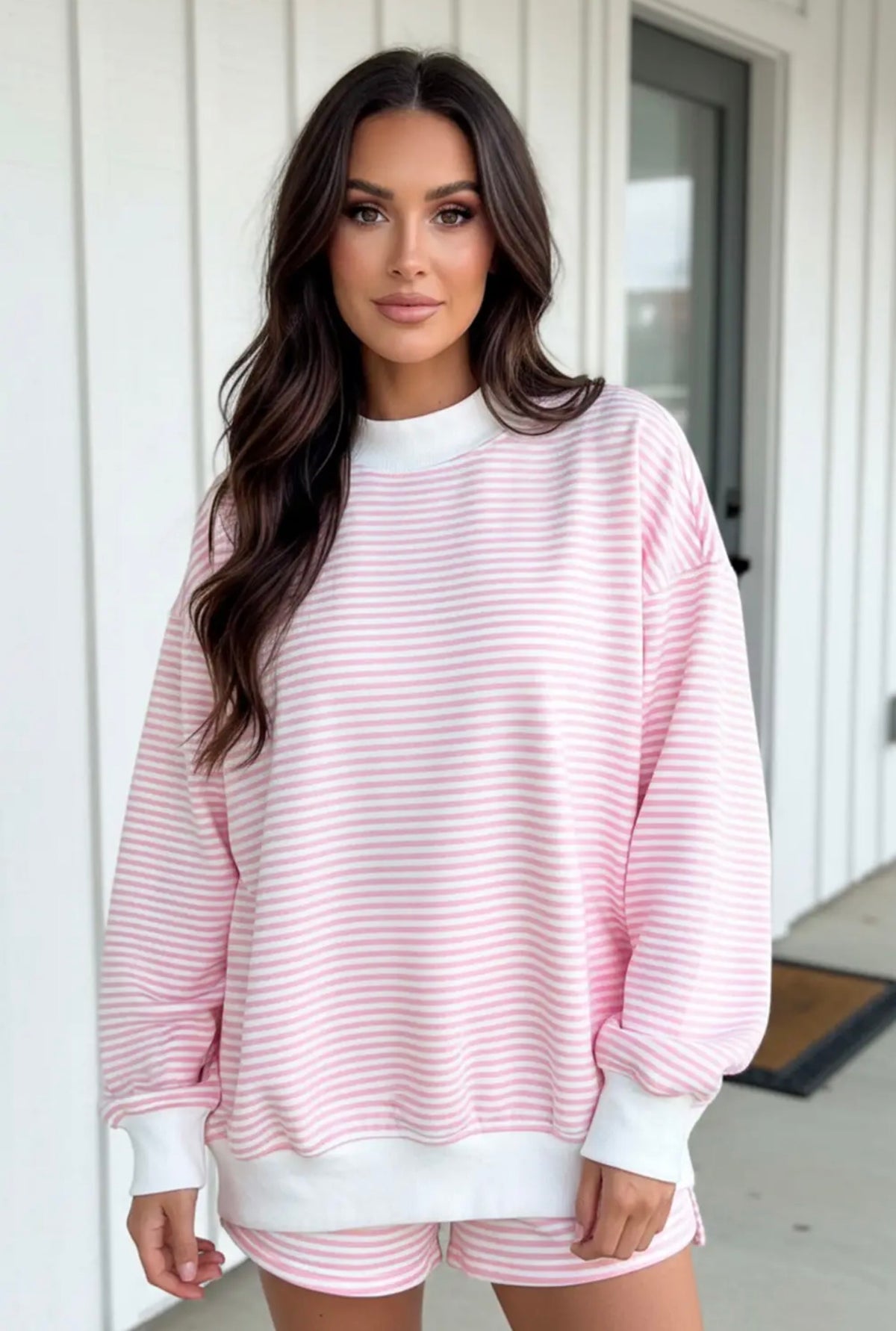 Stripe Sweatshirt and Shorts Set