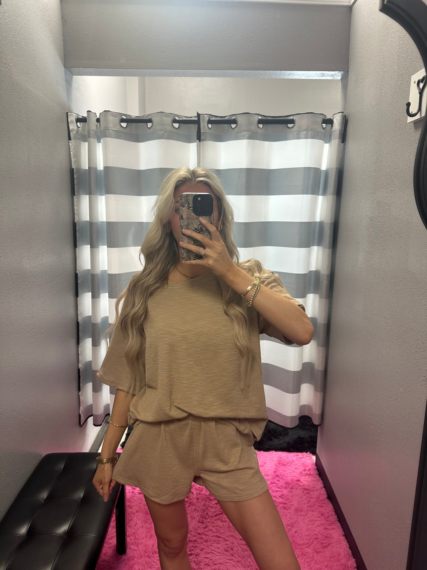 Textured Knit Top and Shorts Set