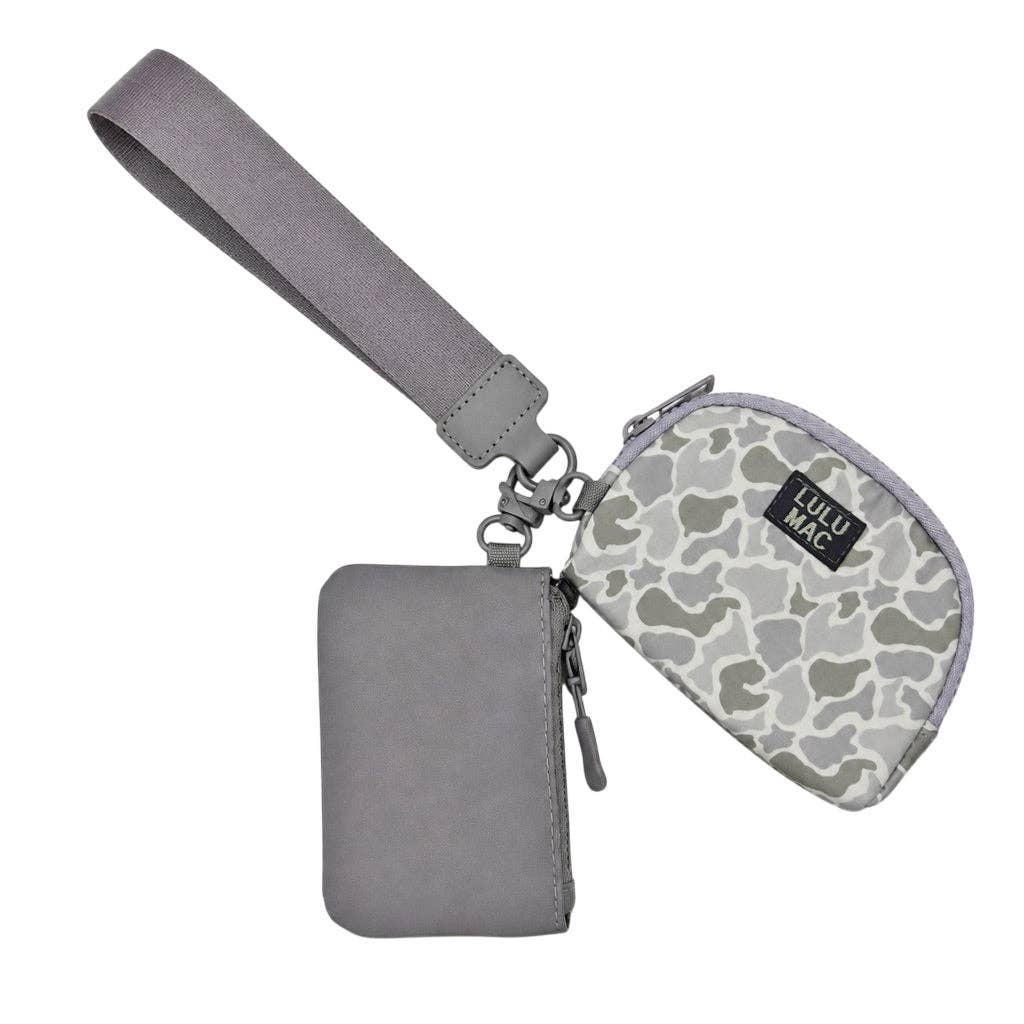 LULU MAC Grey/White Camoc Wristlet