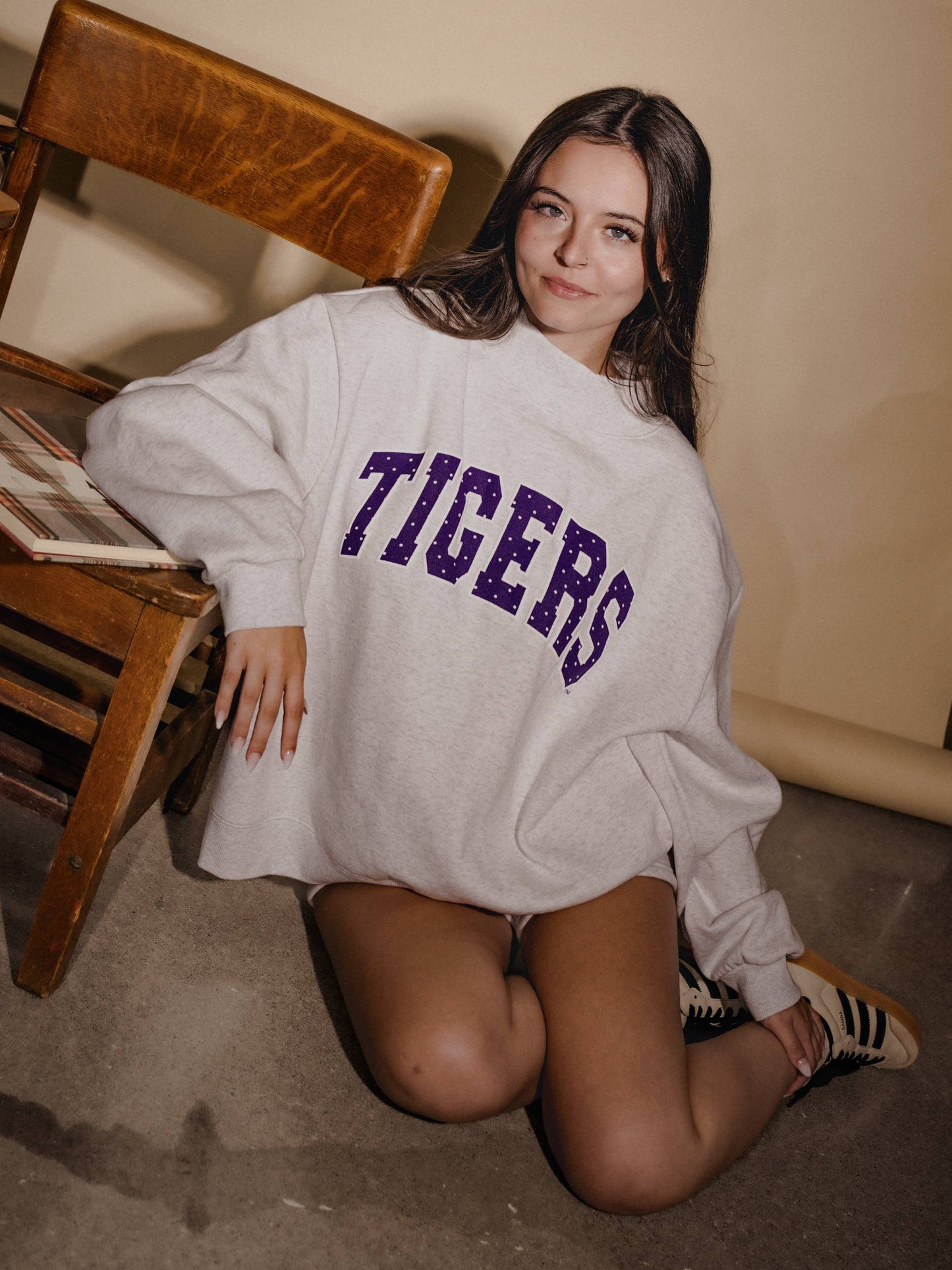 LSU Tigers Polka Dot Puff Gray Wknd Mock Neck Sweatshirt