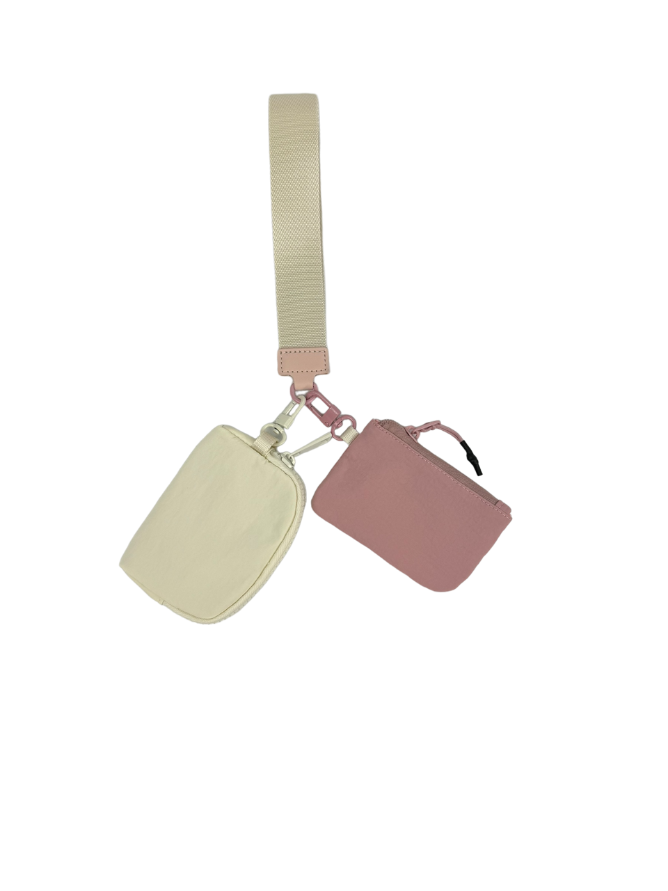 Cream/Mauve Lulu Mac Wristlet Key Chain Double Pouch