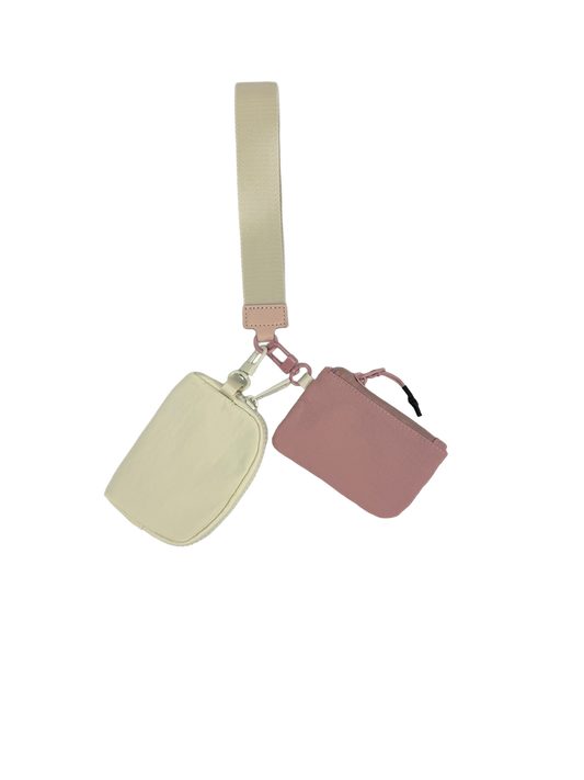 Cream/Mauve Lulu Mac Wristlet Key Chain Double Pouch