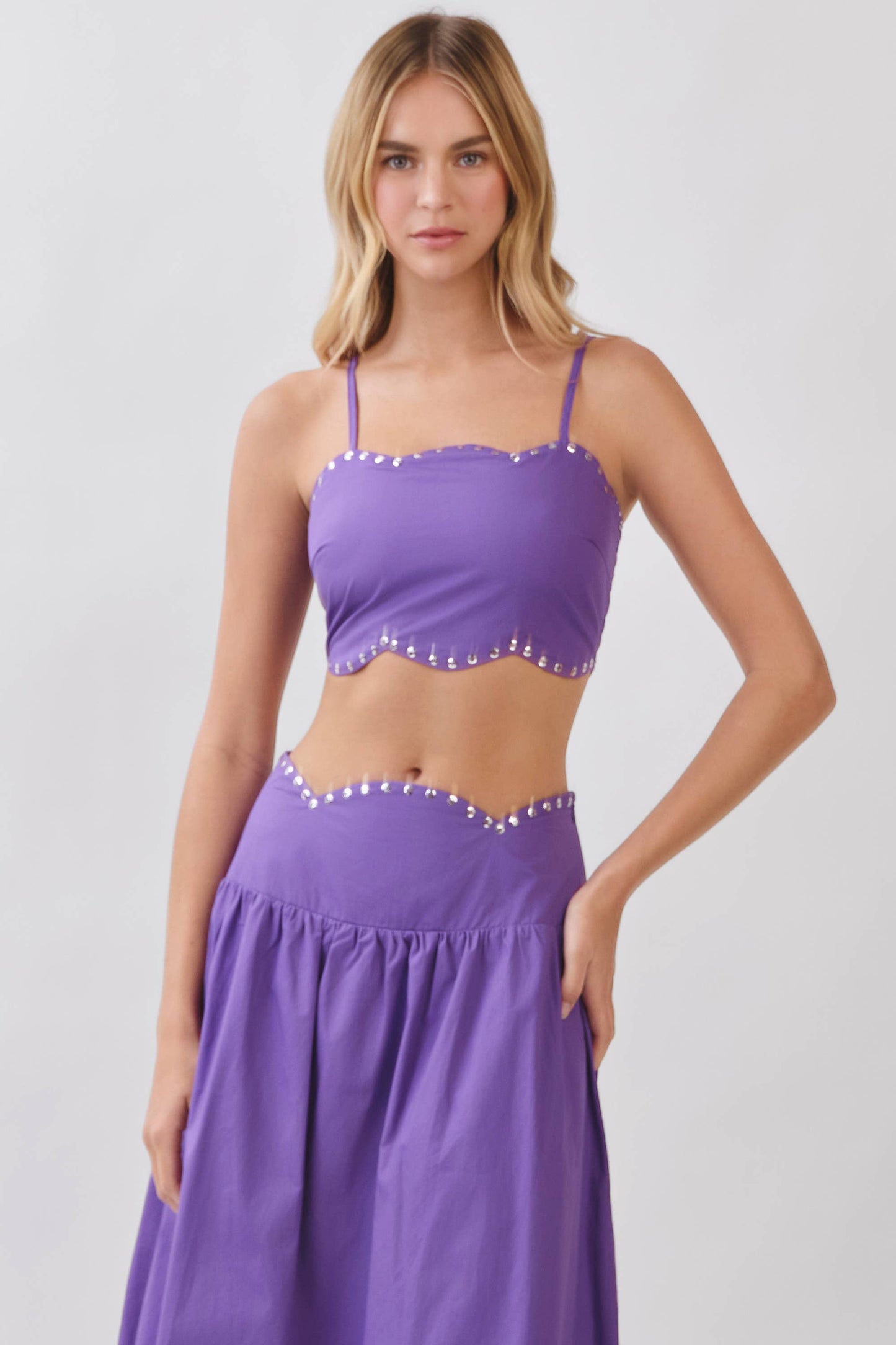 Studded Scallop Hem Cropped Cami Top