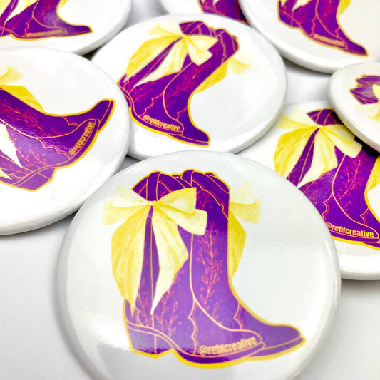 Bows and Boots - Purple and Yellow - Game Day Button