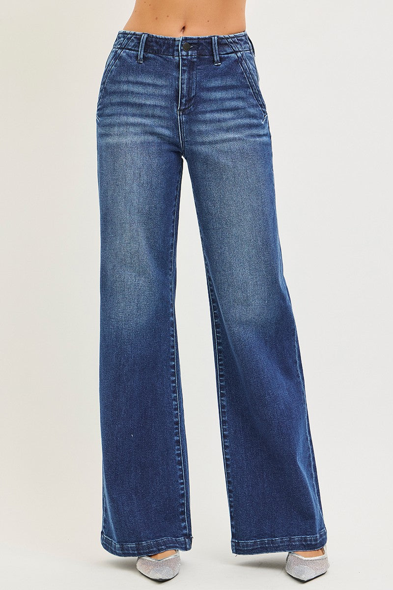 High Rise Slanted Pocket Dark Jeans