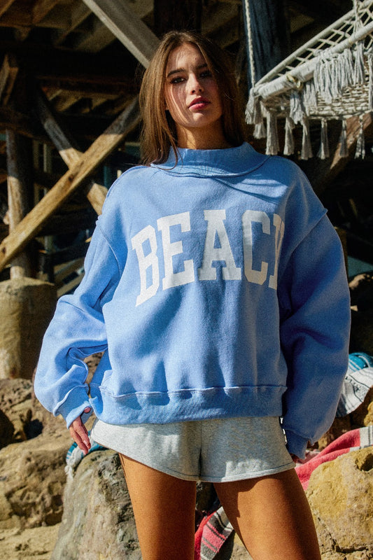 'beach&lake' Reversible Mock-neck Crop Sweatshirt