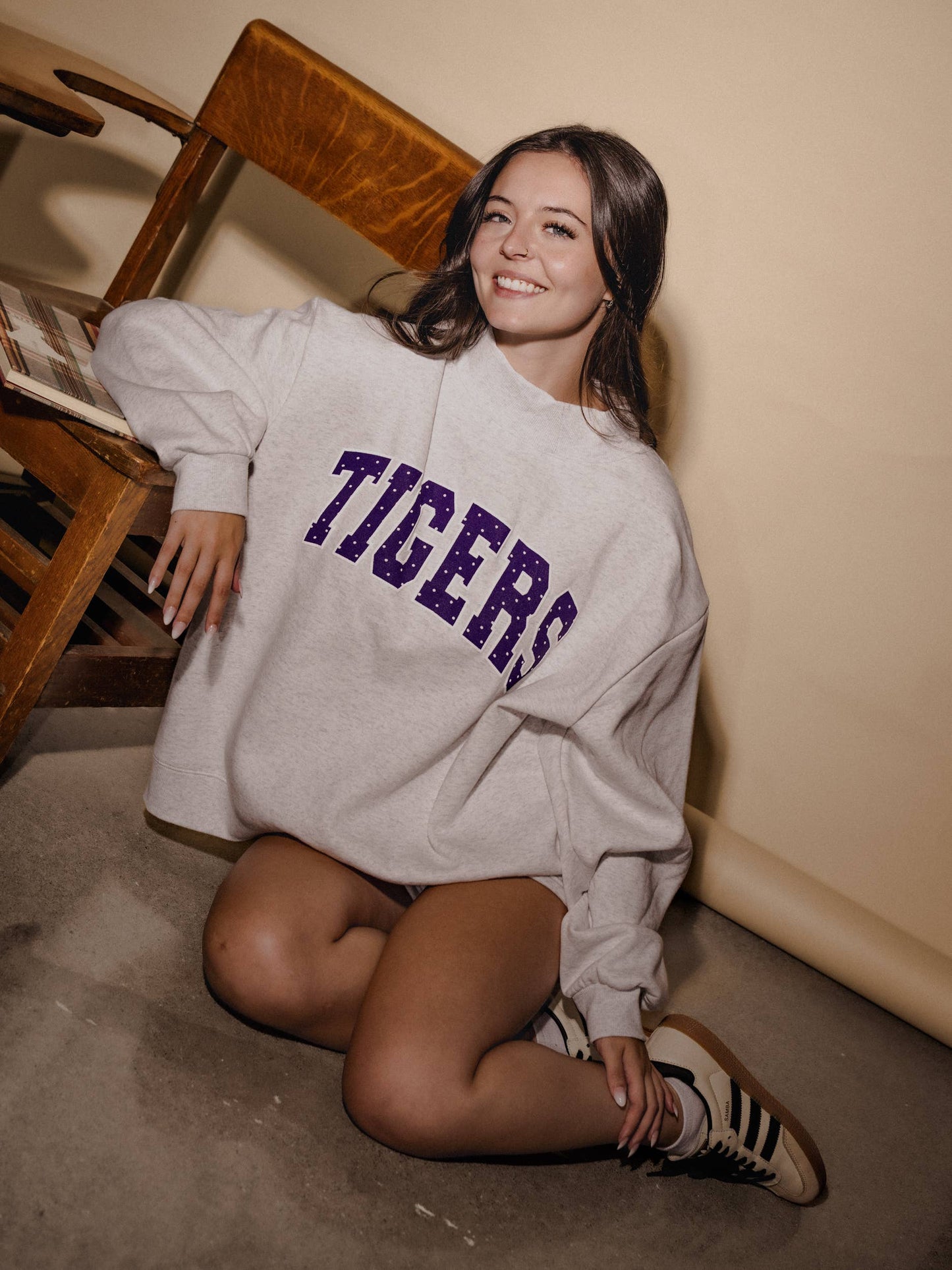 LSU Tigers Polka Dot Puff Gray Wknd Mock Neck Sweatshirt