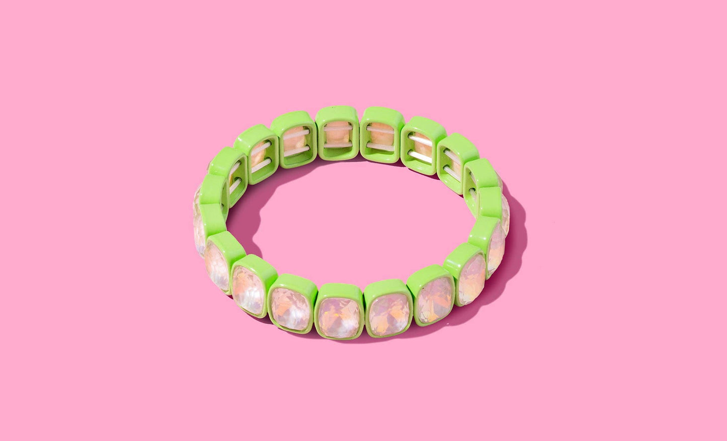 Enamel Stretch Bracelet - Square Gems - Layla - Asst Colors