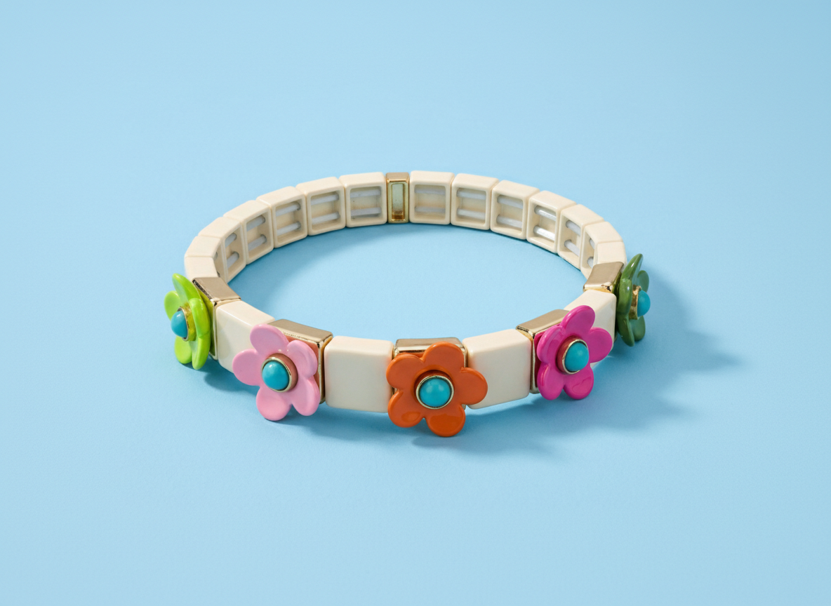 Enamel Stretch Bracelet - Flowers - Poppy - Assorted Colors