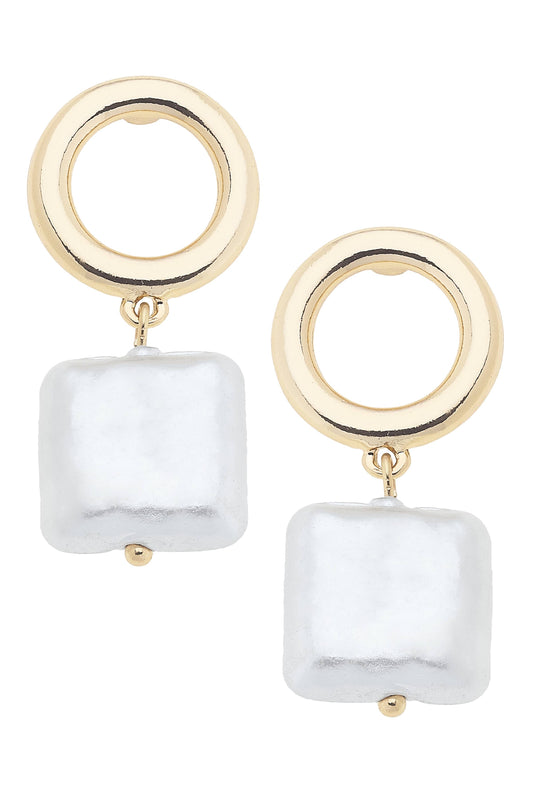 Quinn Square Pearl Earrings in Ivory