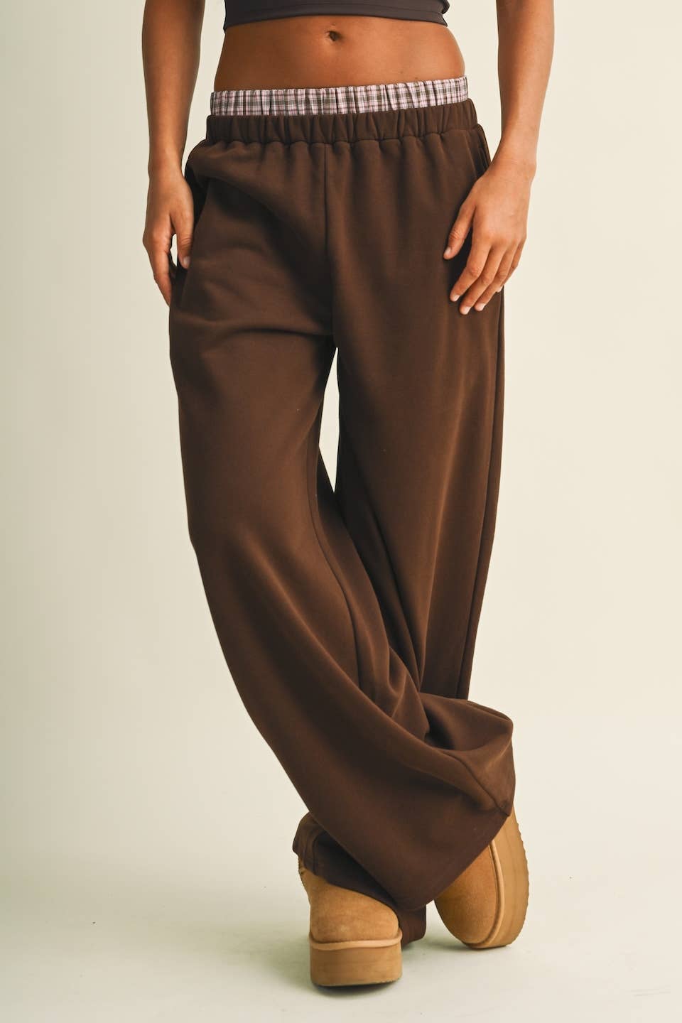 Plaid Double Layered Wide Leg Sweatpants