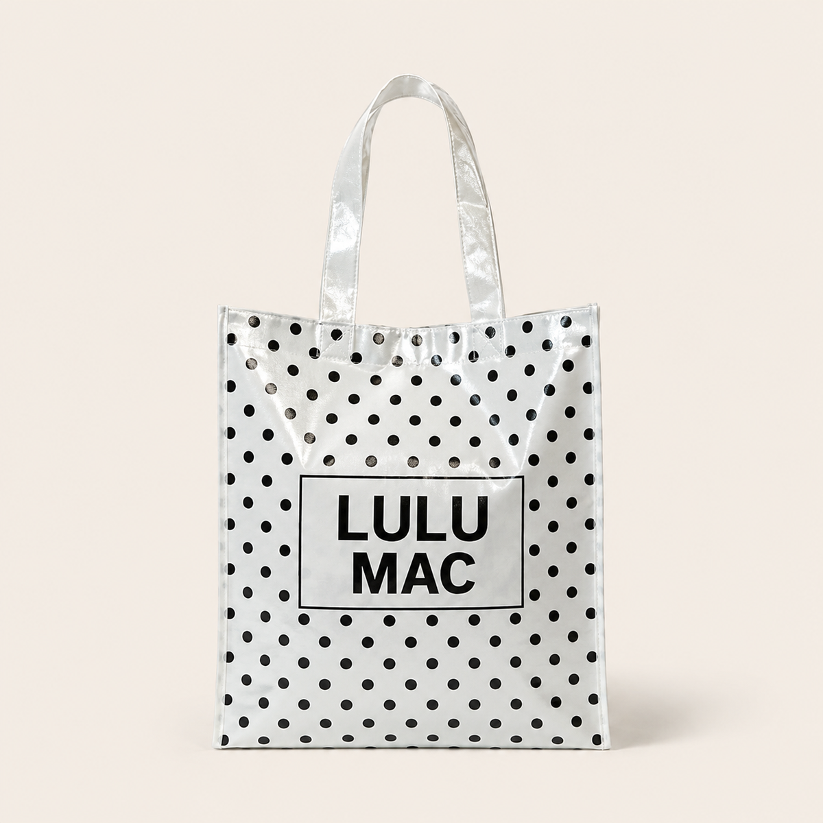 REUSABLE TOTE-WHITE BLACK DOTS