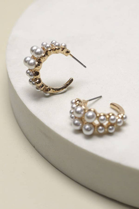 DOUBLE ROW PEARL MINI HUGGIE HOOP EARRINGS