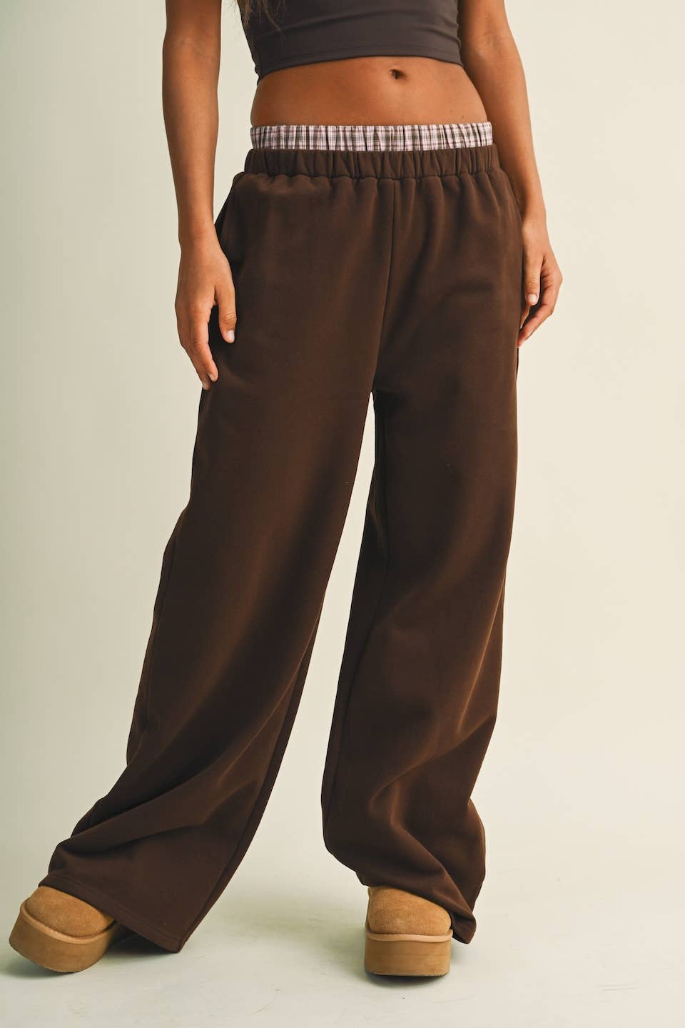 Plaid Double Layered Wide Leg Sweatpants