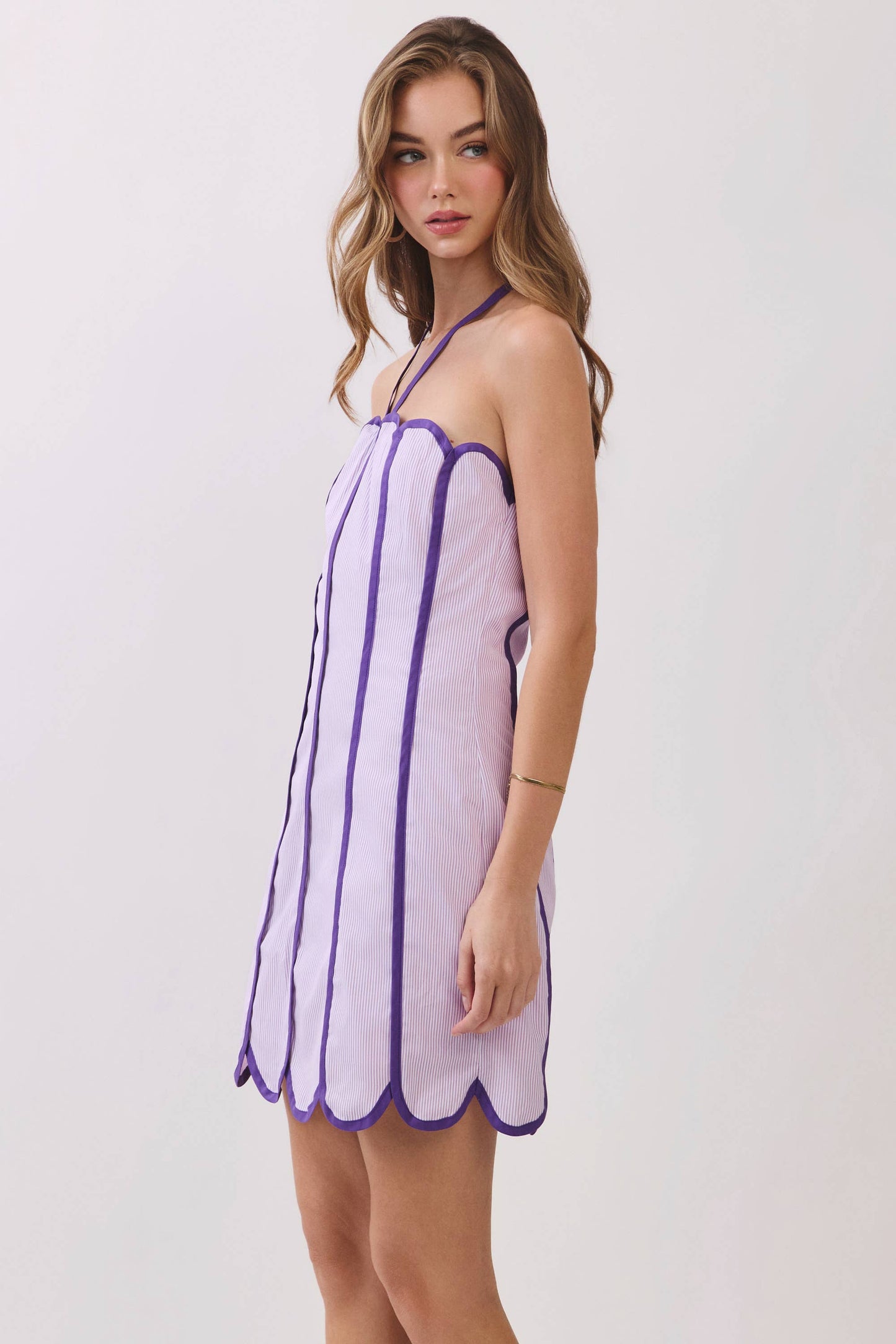 Contrast Piping Detail Halter Neck Mini Dress