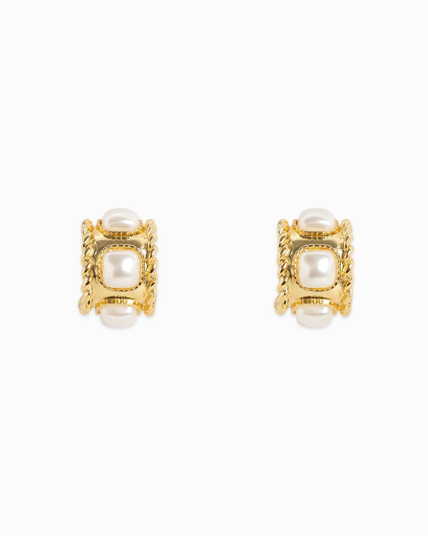 Rope Textured Square Pearl Hoop Earring