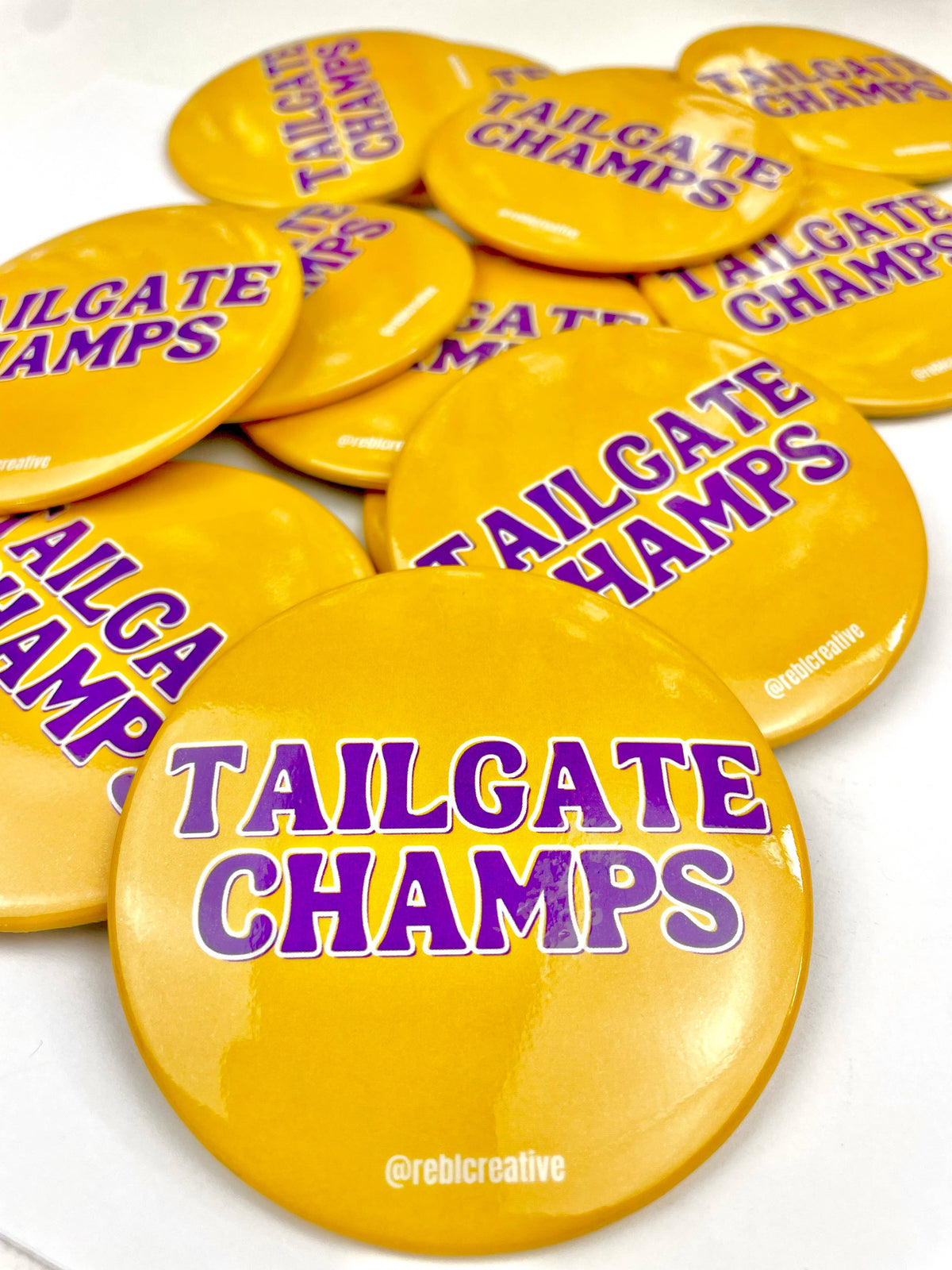 Tailgate Champs - Yellow & Purple Font - Game Day Button