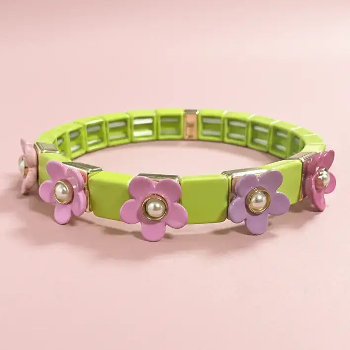 Enamel Stretch Bracelet - Flowers - Poppy - Assorted Colors