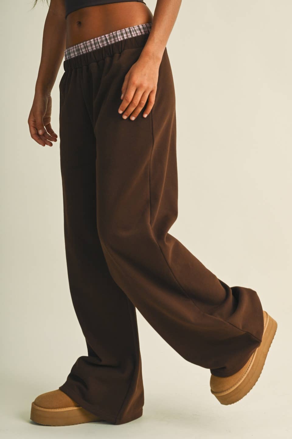 Plaid Double Layered Wide Leg Sweatpants