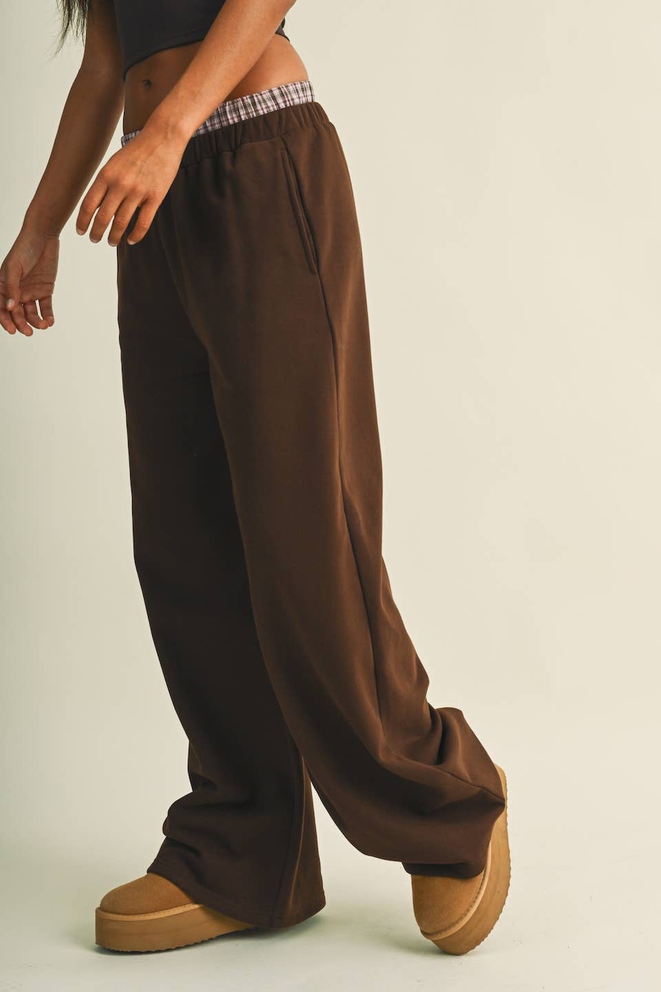 Plaid Double Layered Wide Leg Sweatpants