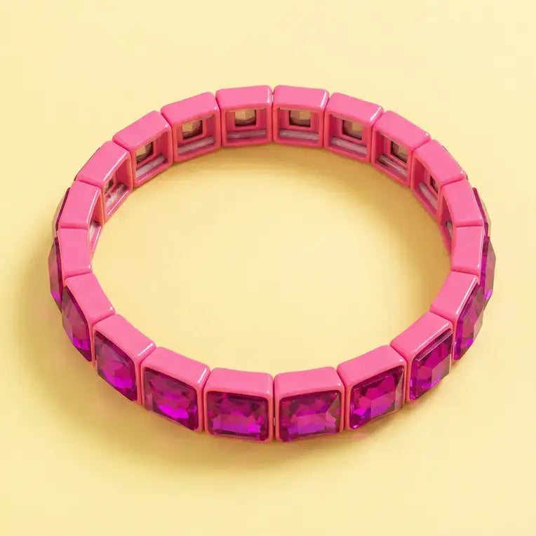 Enamel Stretch Bracelet - Square Gems - Libby - Asst Colors