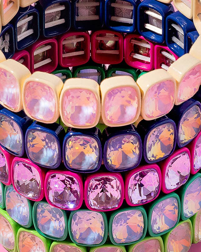 Enamel Stretch Bracelet - Square Gems - Layla - Asst Colors