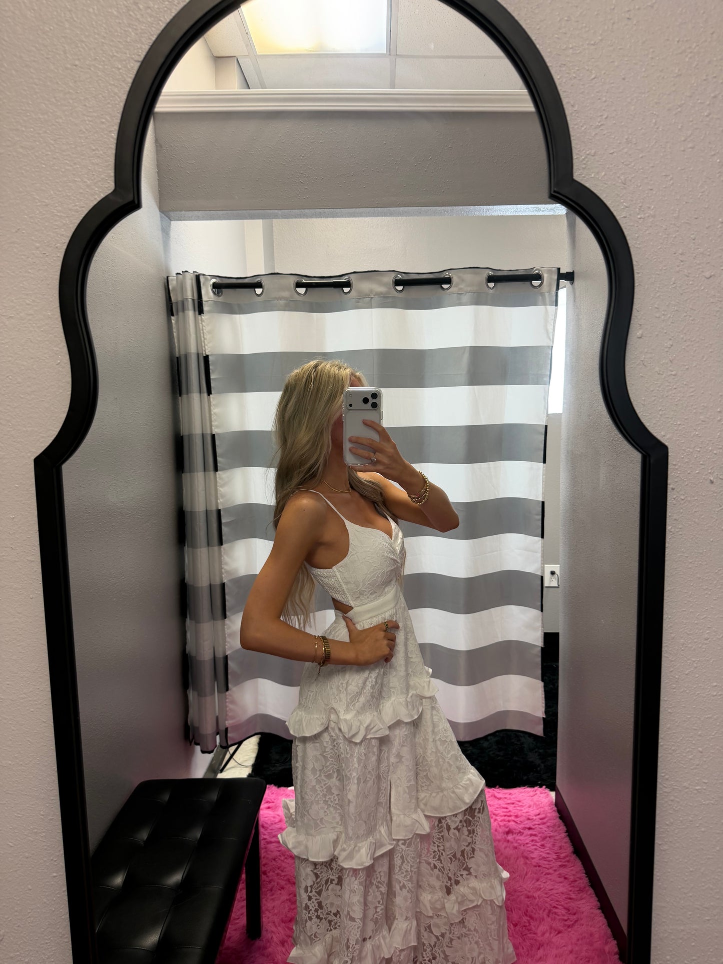 Lace Maxi Dress With Ruffle Tier And Thigh Slit
