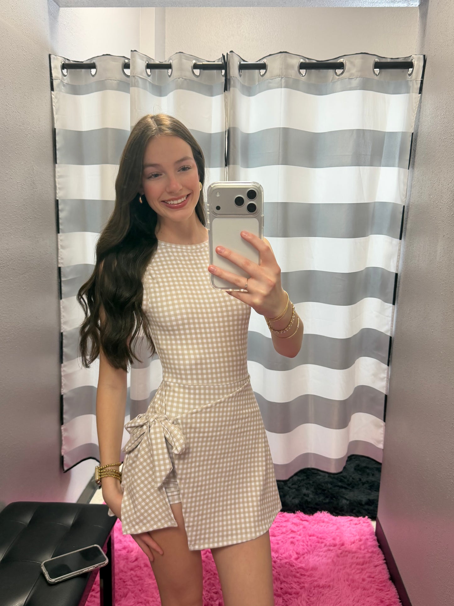 Gingham Print Sleeveless Wrap Tie Front Dress