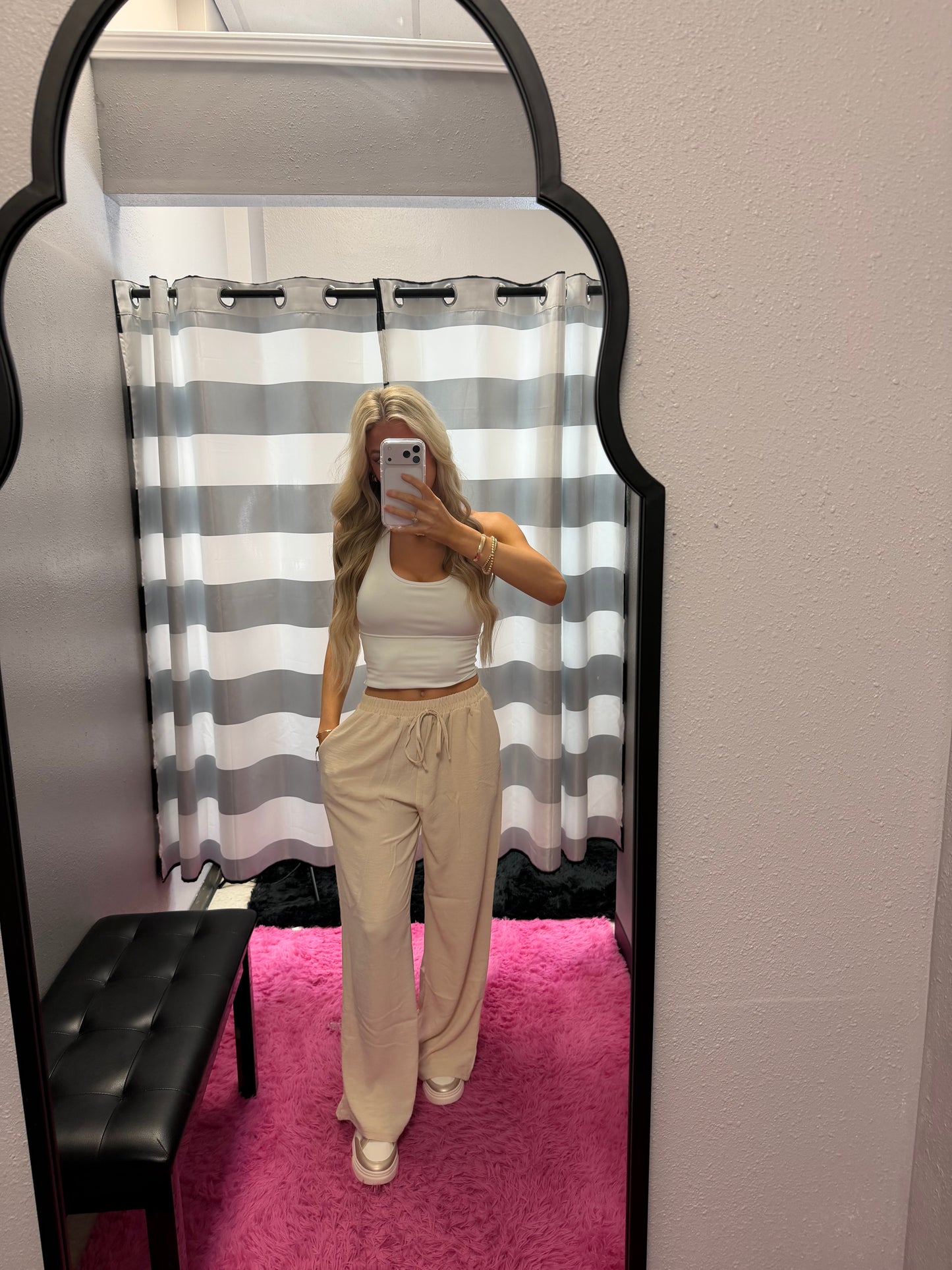 Drawstring waist wide leg minimalist pants