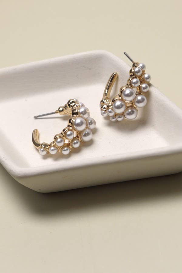 DOUBLE ROW PEARL MINI HUGGIE HOOP EARRINGS