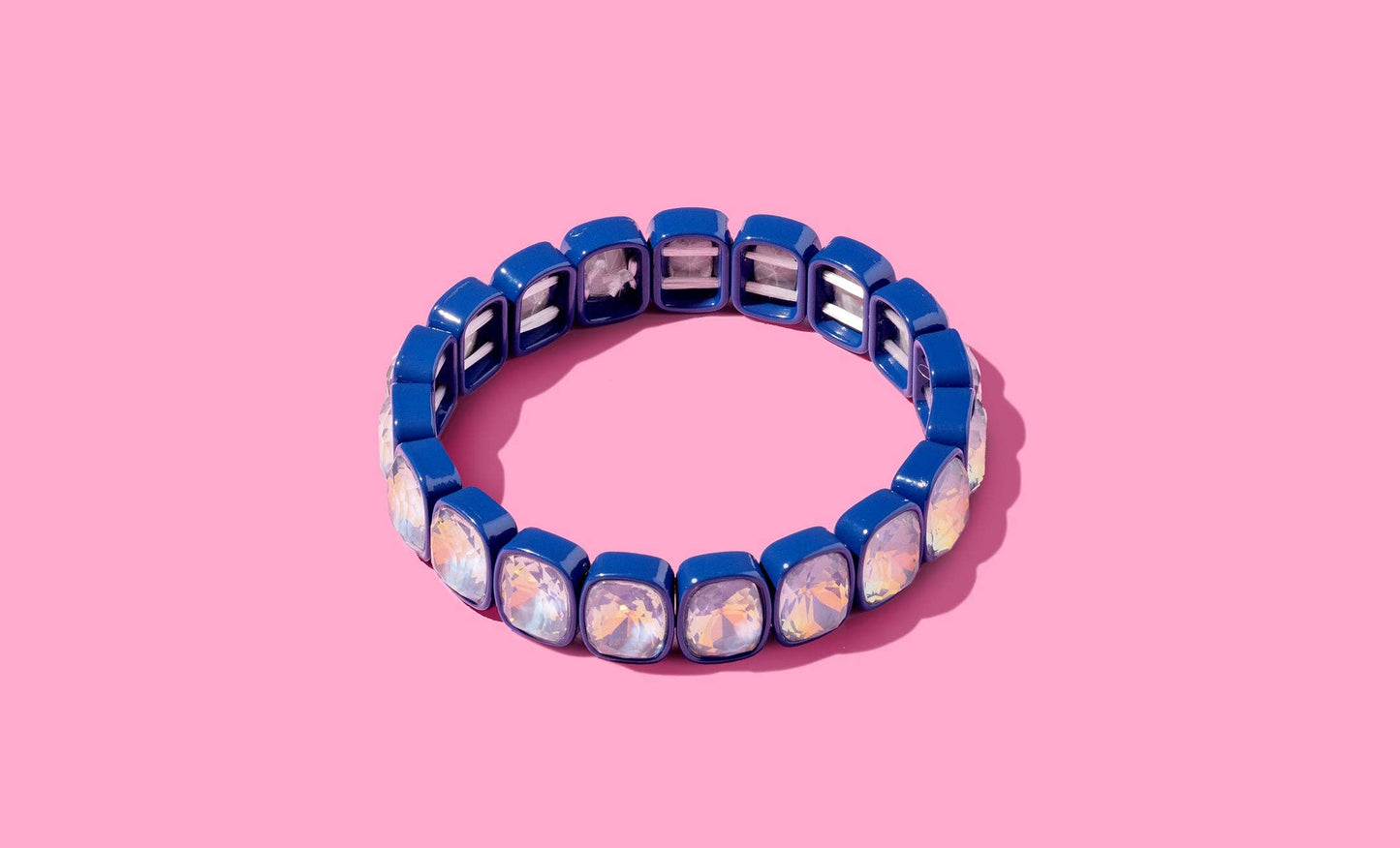 Enamel Stretch Bracelet - Square Gems - Layla - Asst Colors