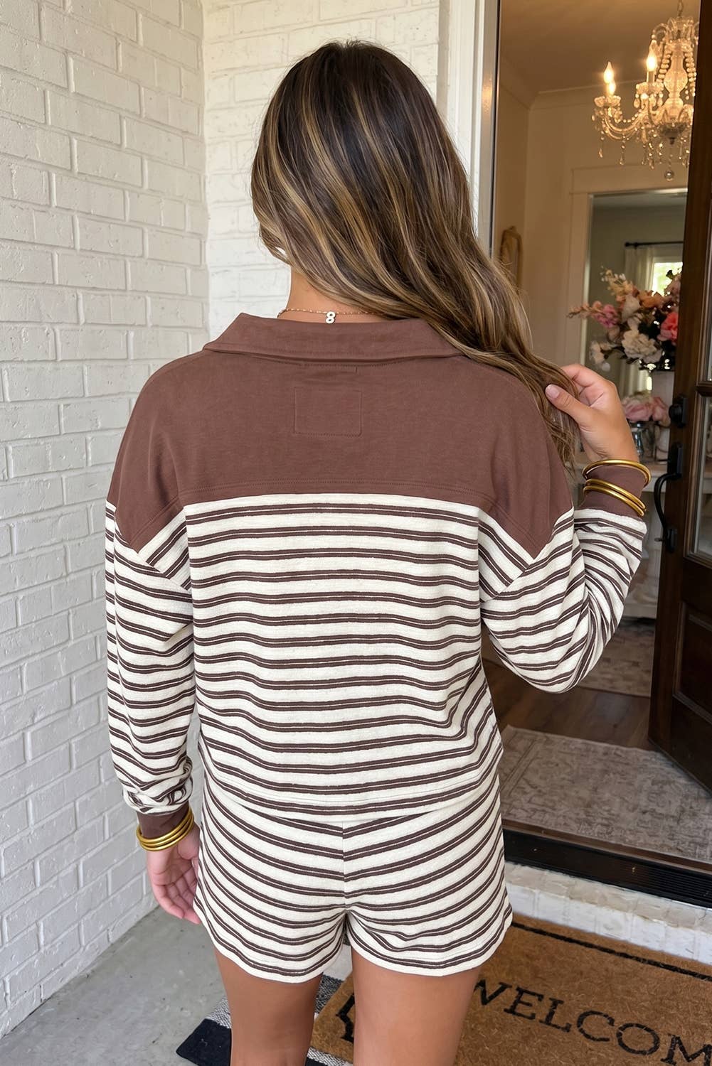 Striped Button Shift Skort Set