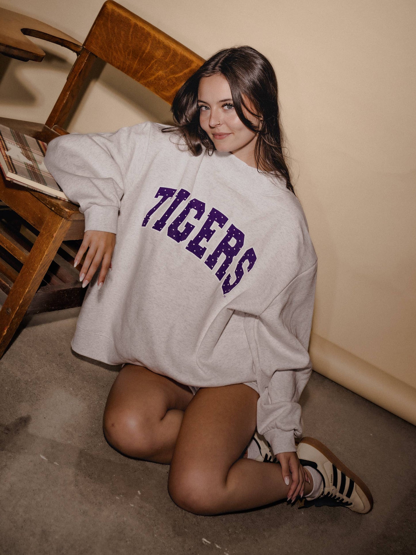 LSU Tigers Polka Dot Puff Gray Wknd Mock Neck Sweatshirt
