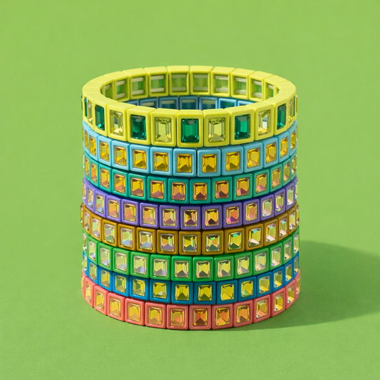 Enamel Stretch Bracelet - Small Gems - Penelope -Asst Colors
