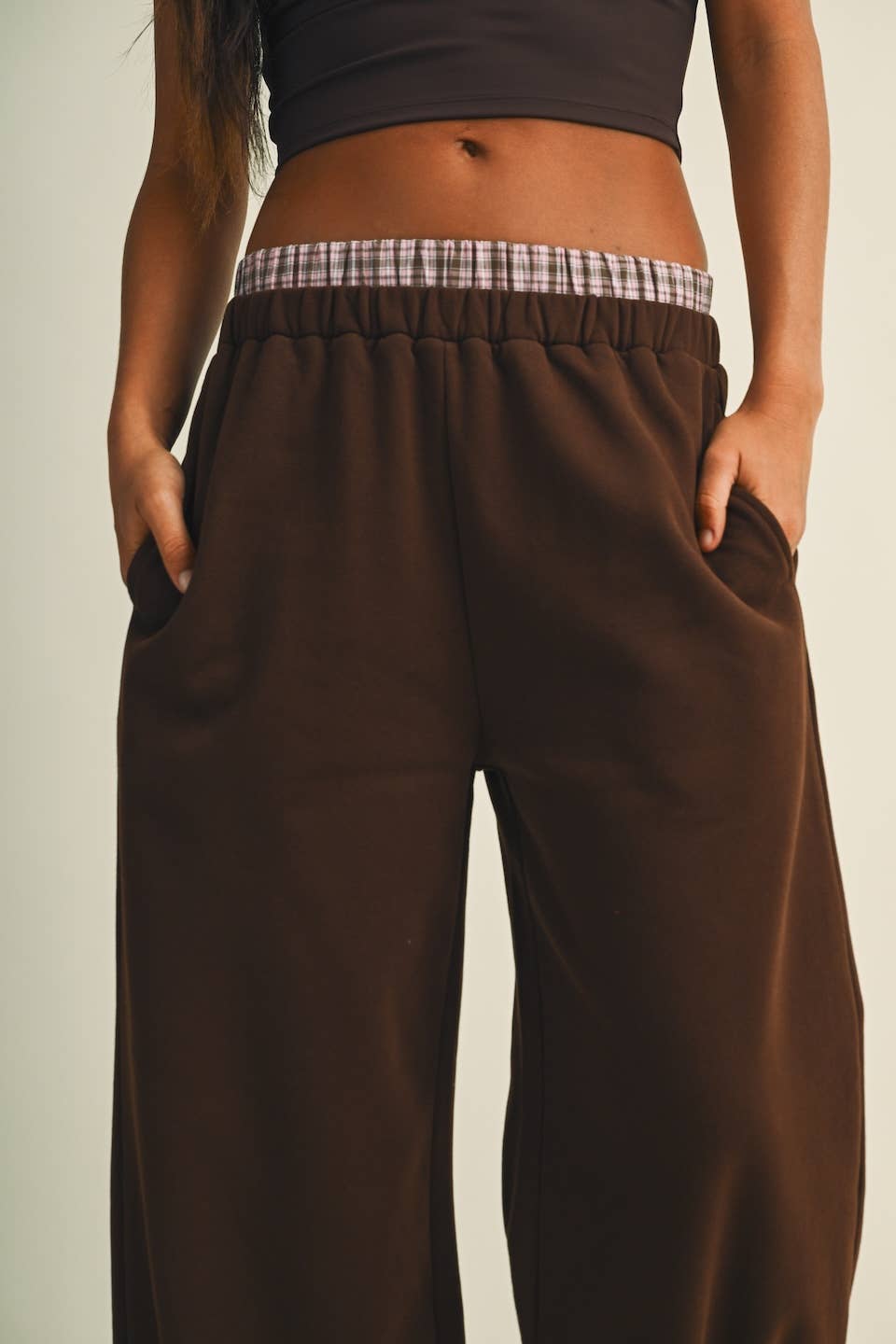 Plaid Double Layered Wide Leg Sweatpants