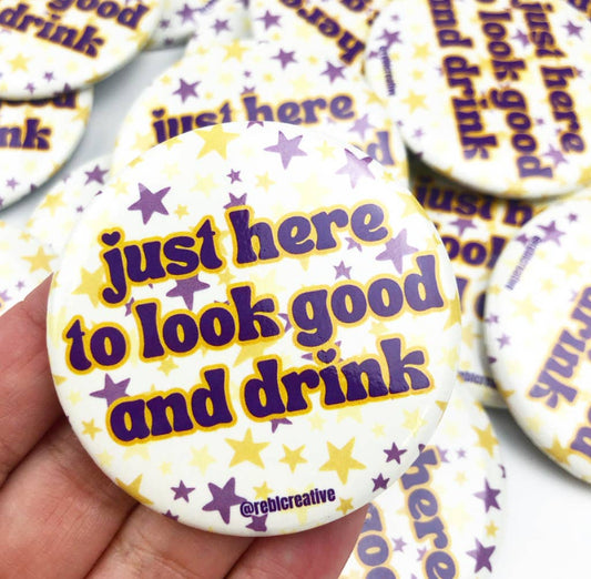 Look Good & Drink - Purple Stars - Game Day Button