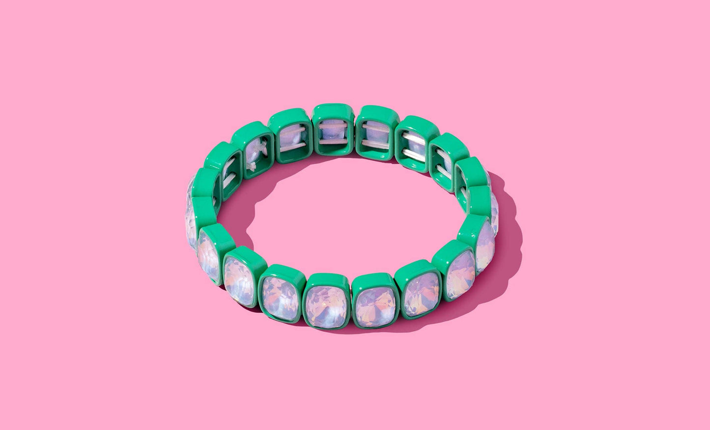Enamel Stretch Bracelet - Square Gems - Layla - Asst Colors