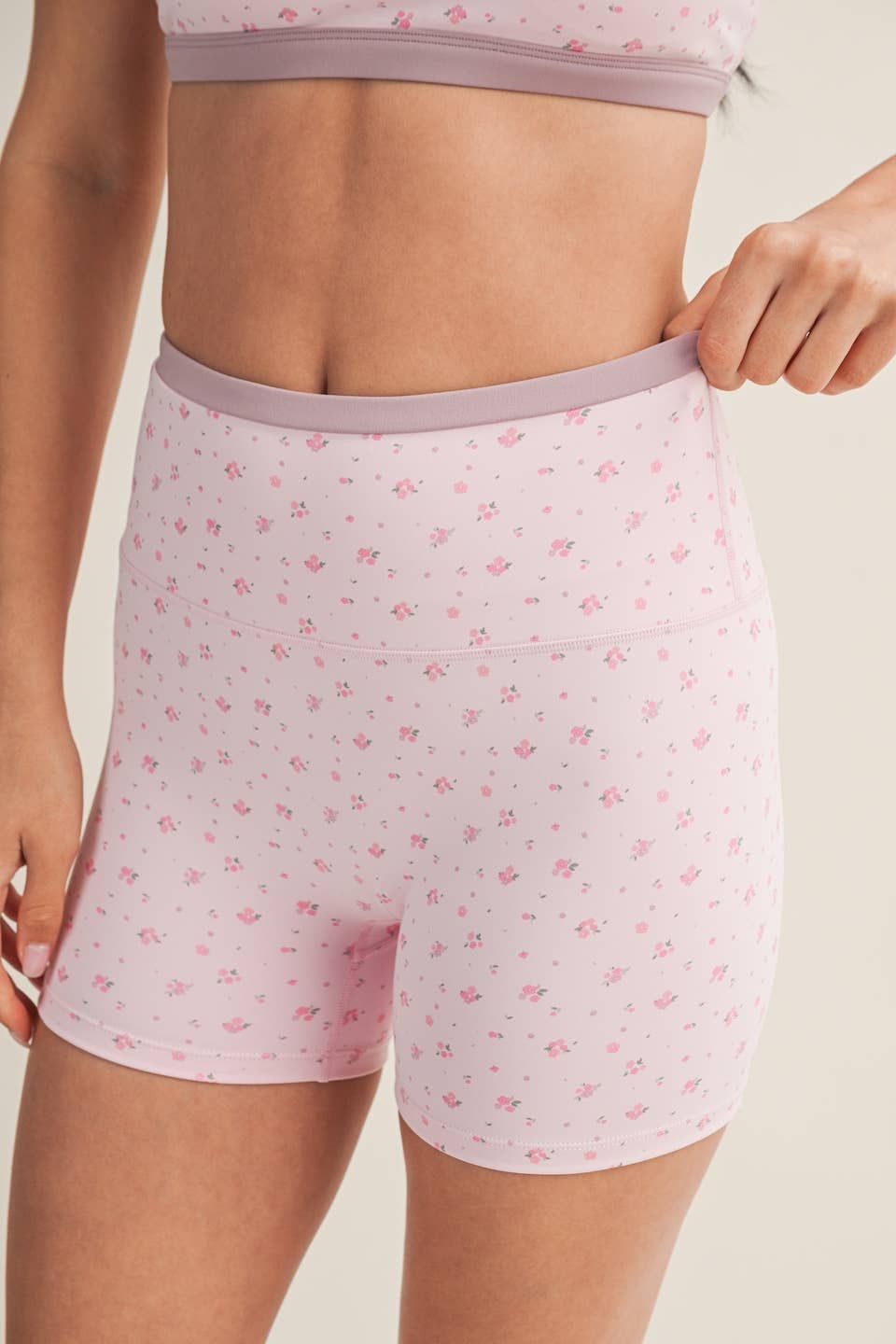 Ditsy Print Contrast Binding Biker Shorts