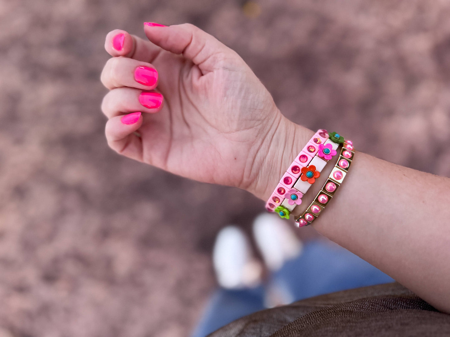 Enamel Stretch Bracelet - Flowers - Poppy - Assorted Colors