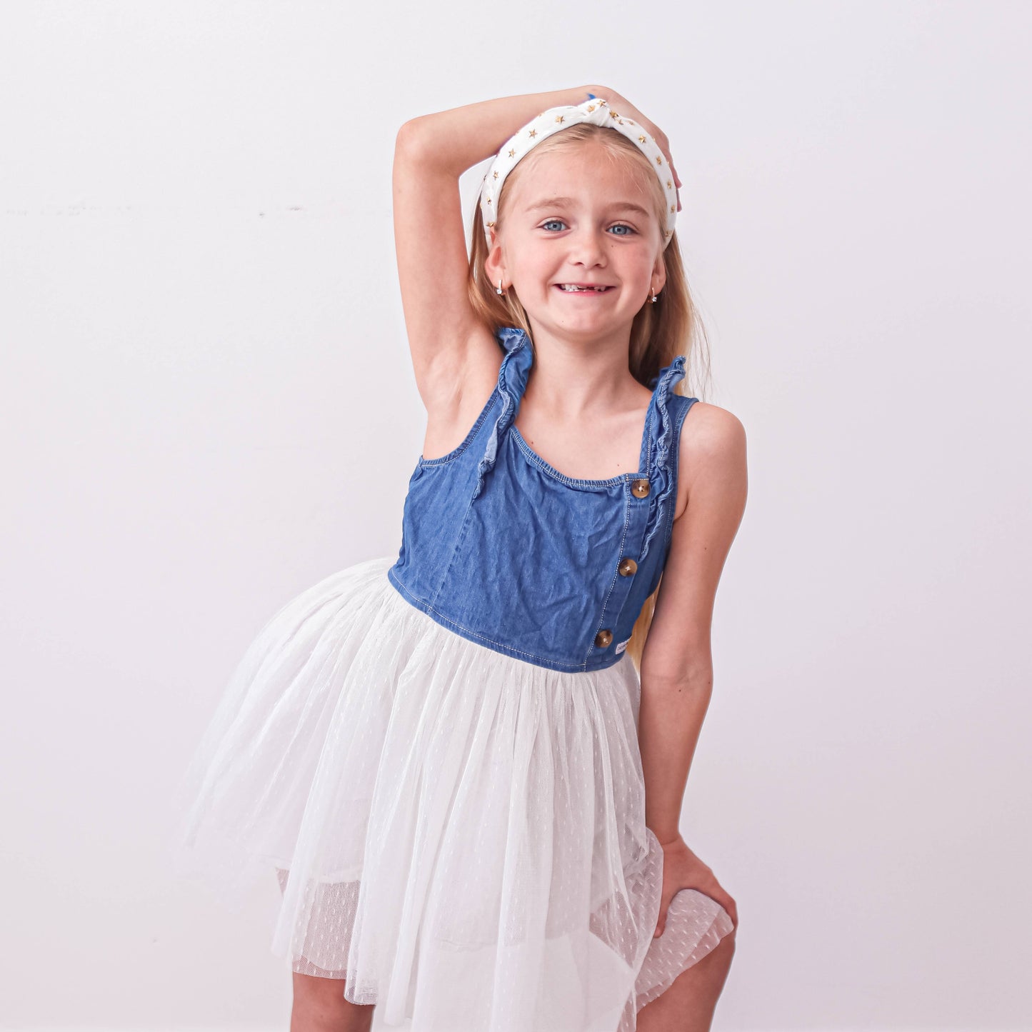 Kids Knot Headband - White Star Stud Velvet Hair Accessories