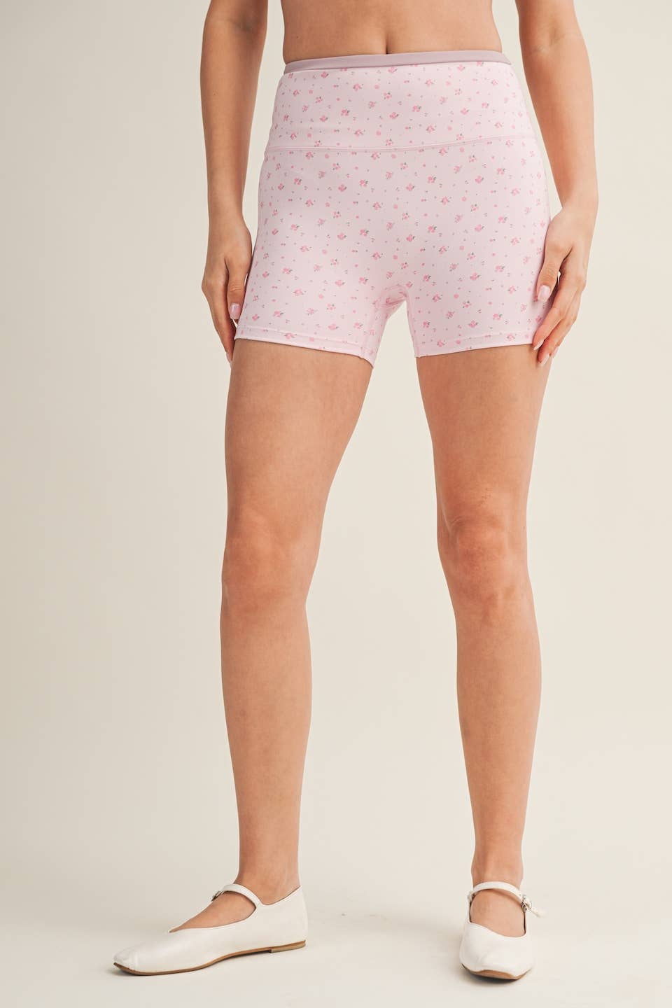 Ditsy Print Contrast Binding Biker Shorts