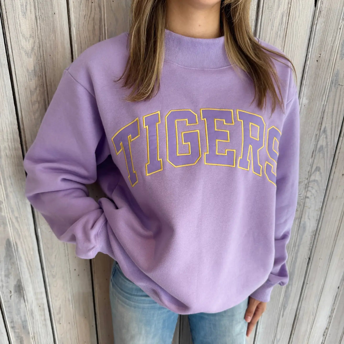 LSU Tigers Mockneck Sweatshirt-Lavender