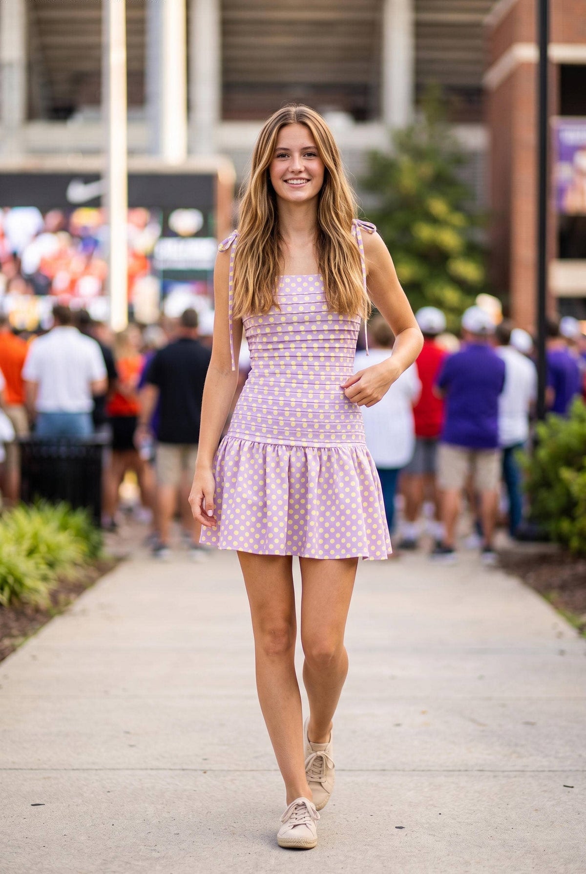 Polka Dot Pleated Front Mini Dress