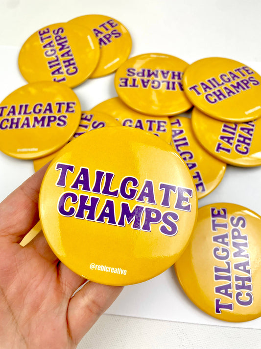 Tailgate Champs - Yellow & Purple Font - Game Day Button